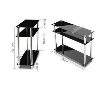 CAIRO 3-TIER GLASS CONSOLE TABLE - 750(H) x 900(W) x 300(D) - BLACK