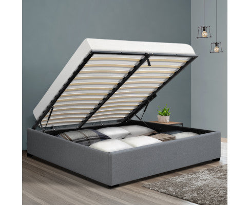 Double Armani Fabric Bed With Gas Lift - Grey