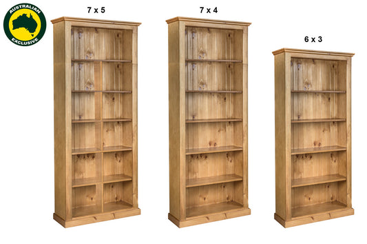 DOUBLEBAY (AUSSIE MADE) HIGHLINE BOOKCASE WITH 70mm FACINGS COLLECTION - ASSORTED COLOURS - STARTING FROM $599