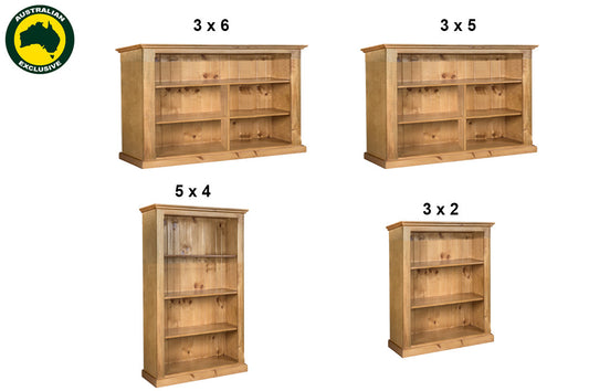 DOUBLEBAY (AUSSIE MADE) LOWLINE BOOKCASE COLLECTION - ASSORTED COLOURS - STARTING FROM $399