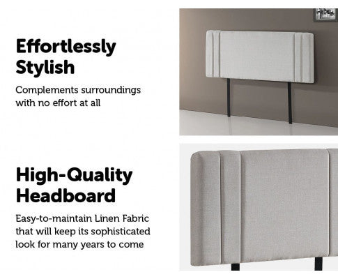 KING ANDORRA LINEN FABRIC HEADBOARD BEDHEAD - BEIGE