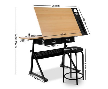 SANDO TILT  DRAFTING  TABLE &  STOOL - BLACK & NATURAL