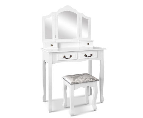 HOWARD 4 DRAWER DRESSING TABLE WITH MIRROR AND STOOL - WHITE