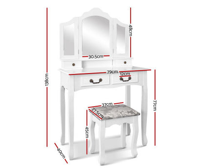 HOWARD 4 DRAWER DRESSING TABLE WITH MIRROR AND STOOL - WHITE
