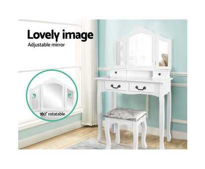 HOWARD 4 DRAWER DRESSING TABLE WITH MIRROR AND STOOL - WHITE