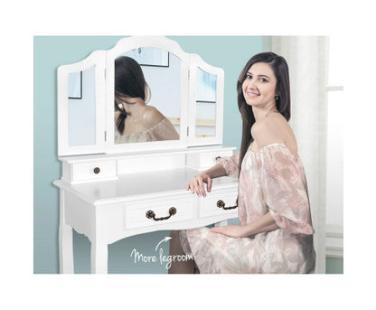 HOWARD 4 DRAWER DRESSING TABLE WITH MIRROR AND STOOL - WHITE