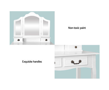 HOWARD 4 DRAWER DRESSING TABLE WITH MIRROR AND STOOL - WHITE