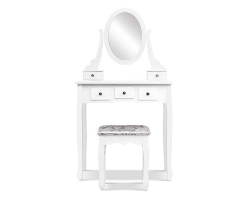 ERIN 5 DRAWER DRESSING TABLE WITH MIRROR & STOOL - WHITE