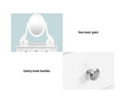 ERIN 5 DRAWER DRESSING TABLE WITH MIRROR & STOOL - WHITE