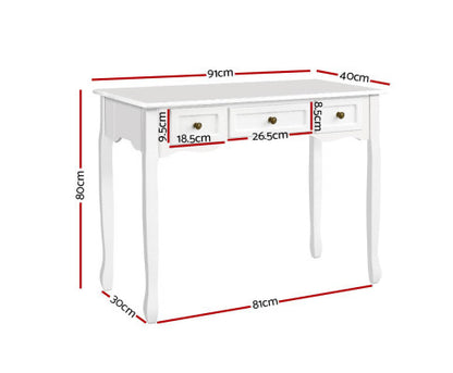 DELPHINE 3 DRAWER DRESSING TABLE - 800(H) x 910(W) - WHITE