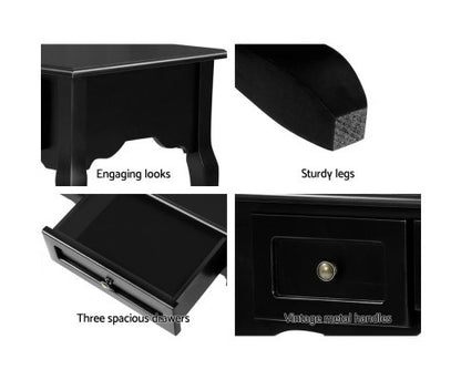 DELPHINE 3 DRAWER DRESSING TABLE - BLACK