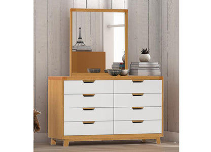AVALON (AUSSIE MADE) 6 DRAWER DRESSER TABLE WITH MIRROR - TASSIE OAK COMBINATION - 2 TONE - ASSORTED COLOURS