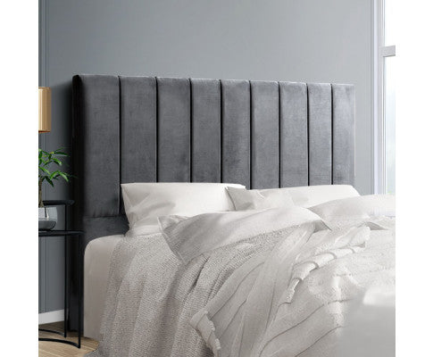 Double Elmina Velvet Fabric Headboard Bedhead - Grey