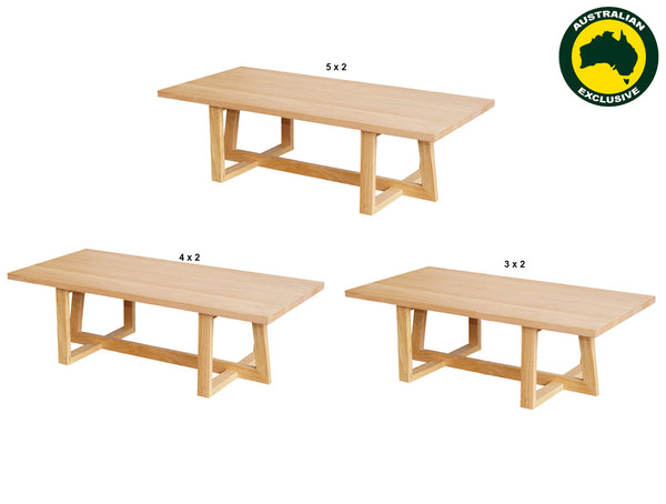 DANTE (AUSSIE MADE) COFFEE TABLE COLLECTION - TASSIE OAK COMBINATION - ASSORTED STAINED COLOURS - STARTING FROM $699