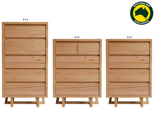 Dante (AUSSIE MADE) Tallboy Collection - Tassie Oak Combination - Assorted Stained Colours