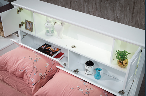 KING INNOVATION GAS LIFT BED WITH BEDHEAD STORAGE 6 PIECE (THE LOT) BEDROOM SUITE- IVORY WHITE