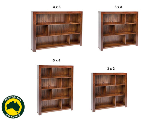 DERBY (AUSSIE MADE) LOWLINE BOOKCASE COLLECTION - ASSORTED STAINED COLOURS - STARTING FROM $399