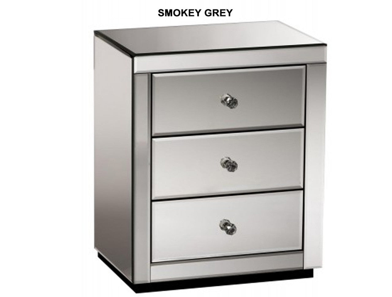 DEVIONA 3 DRAWER MIRRORED BEDSIDE TABLE COLLECTION - SILVER OR SMOKEY GREY
