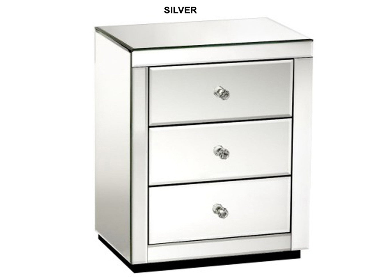 DEVIONA 3 DRAWER MIRRORED BEDSIDE TABLE COLLECTION - SILVER OR SMOKEY GREY
