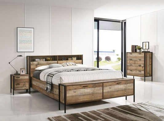 QUEEN KAYN BED FRAME WITH FRONT STORAGE- OAK FINISHED