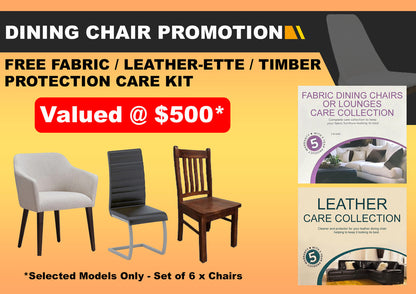 LARRY LEATHERETTE / HARDWOOD DINING CHAIR COLLECTION (SET OF 6) INCLUDING FREE LEATHER CARE KIT (5 YEAR WARRANTY) - BLACK SEATING / LEGS - ASSORTED STAINED COLOURS