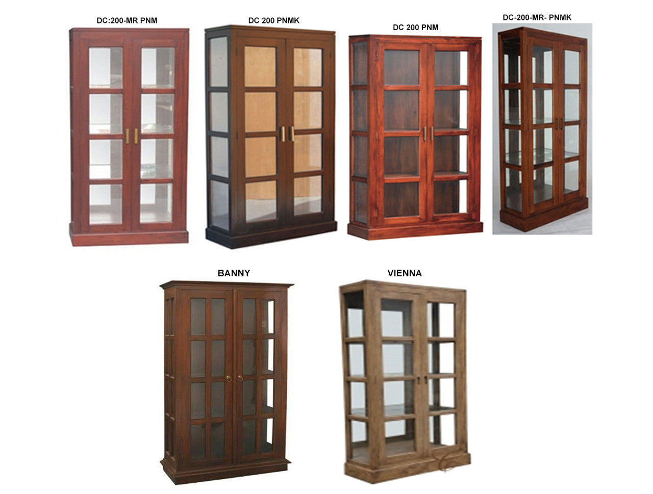 Paris / Banny / Vienna Mirrored Back Display Cabinet Collection - Mahogany Or Chocolate