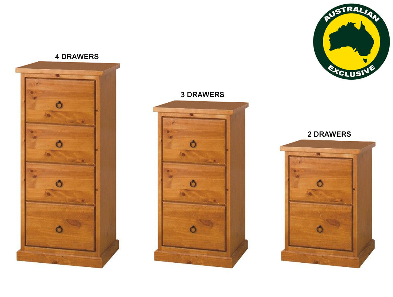 Donkles (AUSSIE MADE) Filing Cabinet With Flush Drawer Collection - Assorted Stained Colours