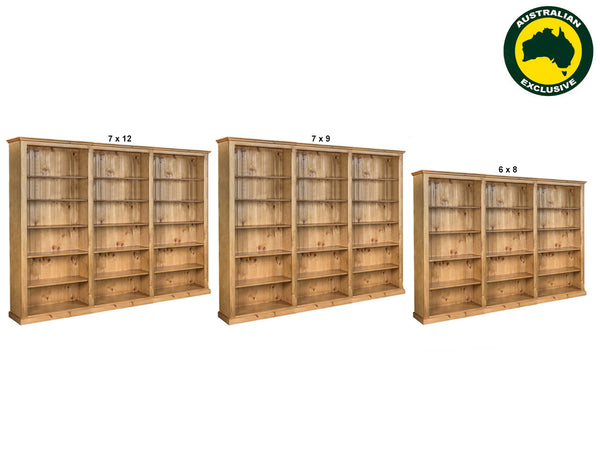 DOUBLEBAY (70MM FACINGS) BOOKCASE (AUSSIE MADE) - (4 SECTIONS) PIGEON PAIRED COLLECTION - ASSORTED STAINED COLOURS - STARTING FROM $1799