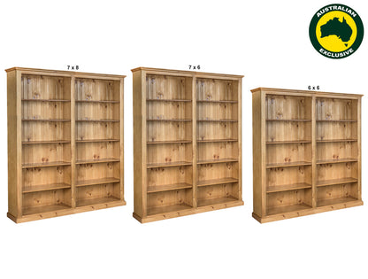 DOUBLEBAY (AUSSIE MADE) 70MM FACINGS BOOKCASE (3 SECTIONS) PIGEON PAIRED COLLECTION - ASSORTED STAINED COLOURS - STARTING FROM $1199