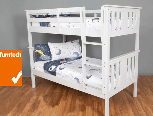 King Single Over King Single Veloz Bunk Bed - Bright Satin White (SNOW)