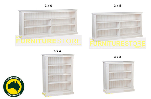 DRAGON (AUSSIE MADE) LOWLINE WITH 70mm FACINGS BOOKCASE COLLECTION - ASSORTED PAINTED COLOURS - STARTING FROM $599