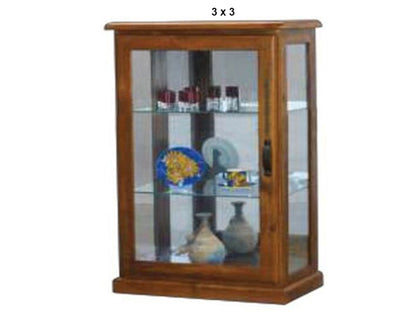 DROVER (AUSSIE MADE) LOWLINE GLASS DISPLAY CABINET WITH MIRRORED BACK COLLECTION - ASSORTED STAINED COLOURS - STARTING FROM $1199
