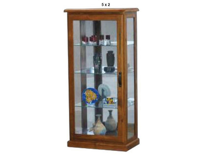 DROVER (AUSSIE MADE) LOWLINE GLASS DISPLAY CABINET WITH MIRRORED BACK COLLECTION - ASSORTED STAINED COLOURS - STARTING FROM $1199