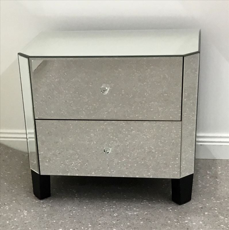 Ben 2 Drawer Mirror Bedside Table - As Pictured