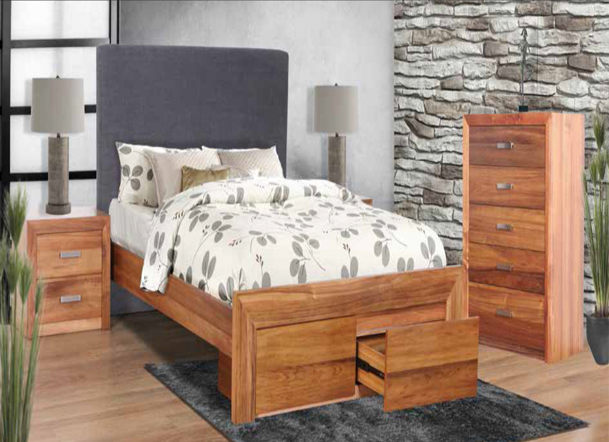 KING  ECCLISE BED FRAME WITH UNDERBED STORAGE DRAWERS (WITH BEDHEAD) - BLACKWOOD