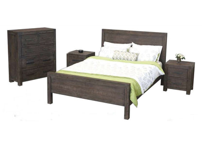 EDISON QUEEN 4 PIECE  TALLBOY BEDROOM SUITE- BRUSHED BROWN