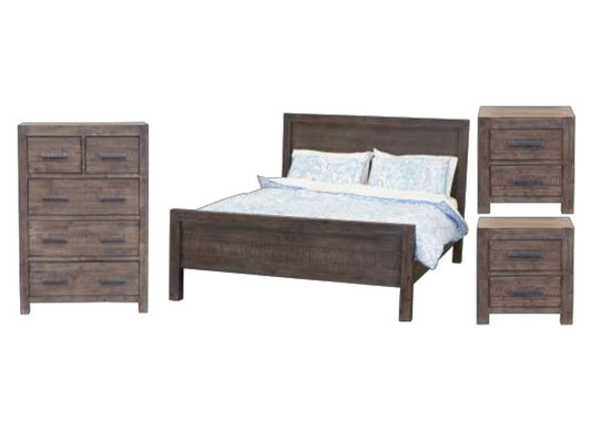 Edison Queen 4 Piece Tallboy Bedroom Suite- Brushed Brown