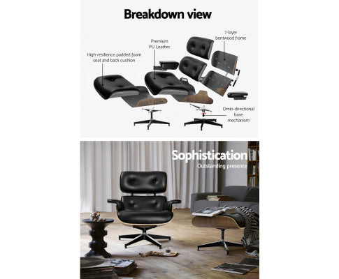 ELYSIAN BENTWOOD RECLINER LOUNGE ARM CHAIR WITH OTTOMAN - BLACK