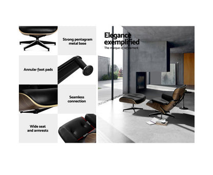 ELYSIAN BENTWOOD RECLINER LOUNGE ARM CHAIR WITH OTTOMAN - BLACK