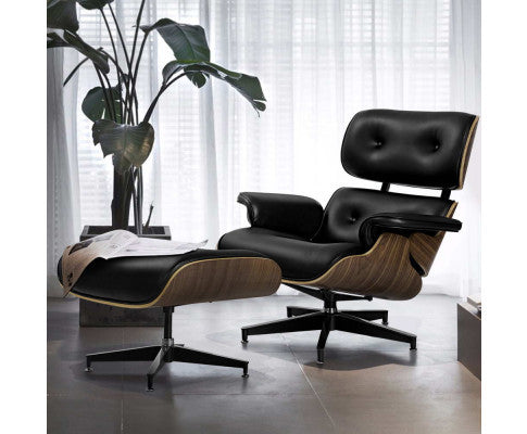 Elysian Bentwood Recliner Lounge Arm Chair With Ottoman - Black