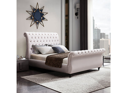 QUEEN KIMMY SLEIGH BED FRAME  - GREY / BEIGE