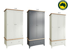 EMMETT (AUSSIE MADE) 2 DOOR / 1 DRAWER WARDROBE COLLECTION - TASSIE OAK COMBINATION - ASSORTED PAINTED / STAINED COLOURS - STARTING FROM $1699