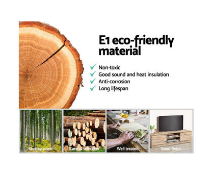 CALLUM WOODEN TV ENTERTAINMENT UNIT WITH 2 DOORS - 400(H) x 1600(W) x 400(D) - NATURAL