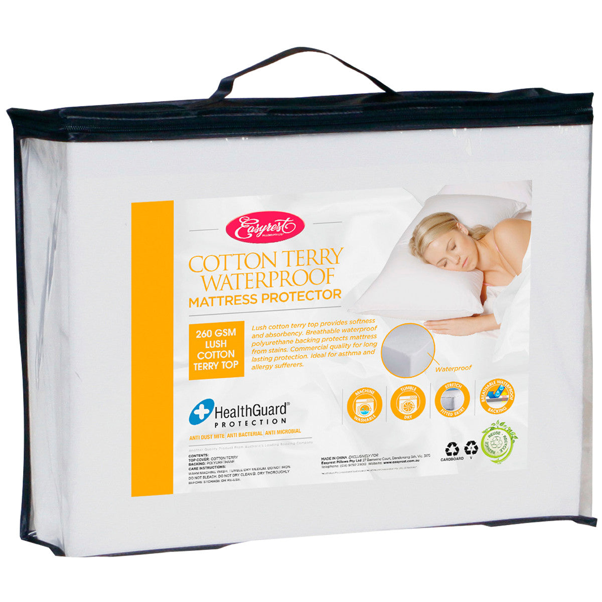 SINGLE COTTON TERRY WATERPROOF MATTRESS PROTECTOR (260GSM)
