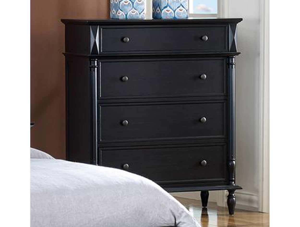 VALERIA (6204) KING 4 PIECE (TALLBOY) BEDROOM SUITE - BLACK WASH