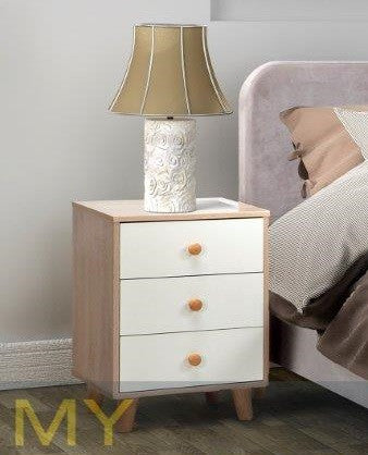 FANTASTICAL / ACACIA 3 DRAWER BEDSIDE TABLE - WHITE/OAK