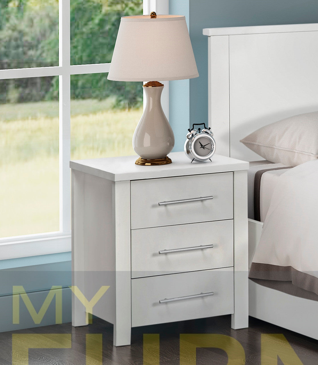 AMAZING 3 DRAWER BEDSIDE TABLE (MODEL:3-18-5) - LIGHT OAK , WHITE OR CHOCOLATE
