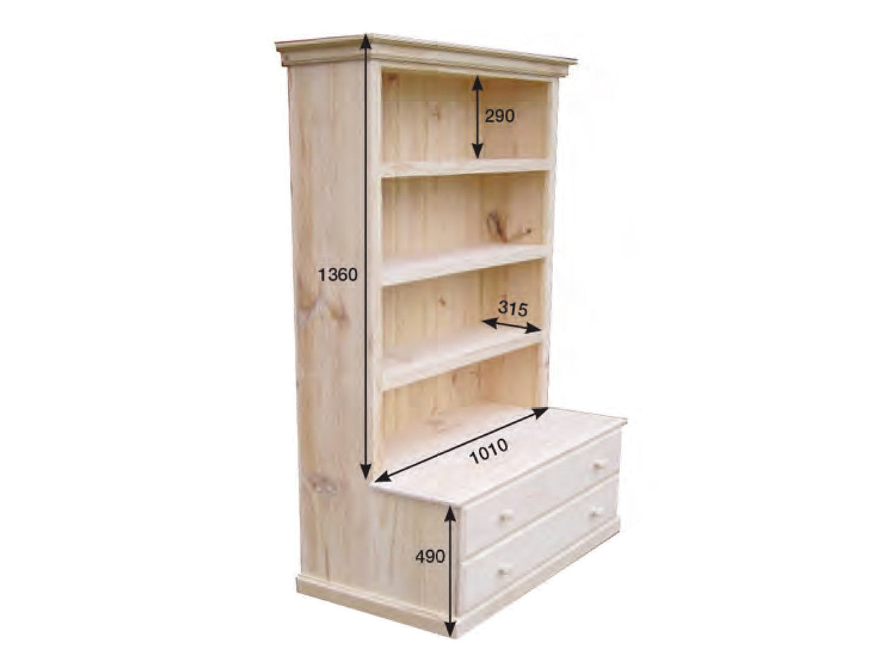 DELUXE (AUSSIE MADE) BOOKCASE WITH 2 DRAWERS - 1850(H) x 1010(W) x 500(D) - ASSORETD STAINED COLOURS