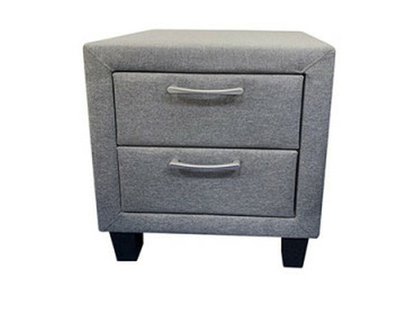 ELDIANA 2 DRAWER LINEN FABRIC BEDSIDE TABLE - 460(H) x 500(W) - LIGHT GREY