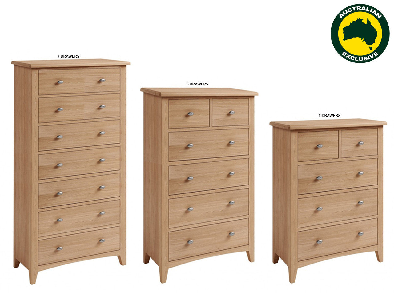 ELEGANCE (AUSSIE MADE) TALLBOY COLLECTION - TASSIE OAK COMBINATION - ASSORTED STAINED COLOURS
